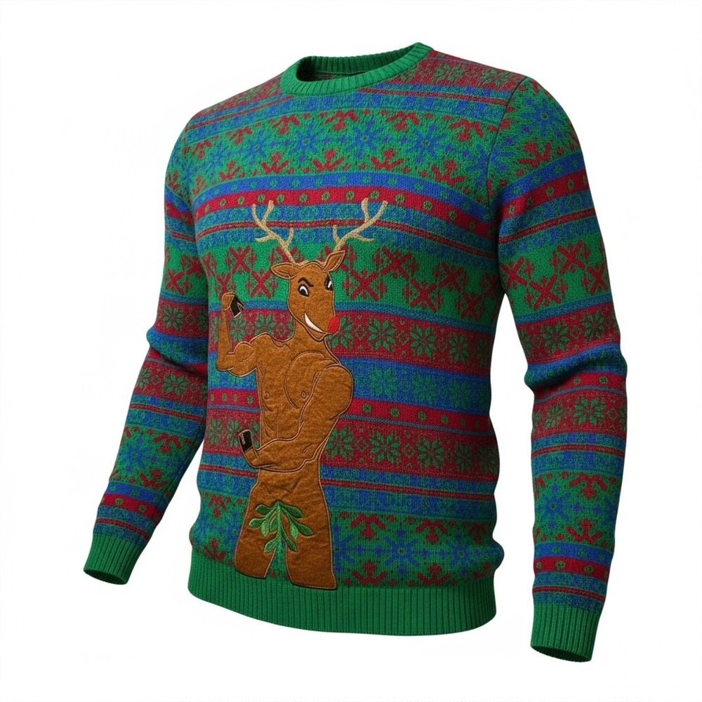 Blizzard Bay XXL Ugly Christmas Sweater Muscle Reindeer Funny‎ Festive Party